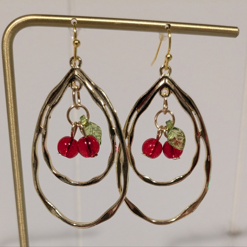 Gold Cherry Drop Earrings